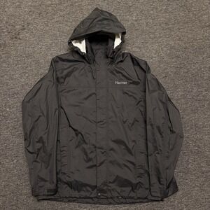 Marmot Men Jacket LARGE Black Nylon PreCip Eco Pro Rain Ripstop Hooded EUC 10/10